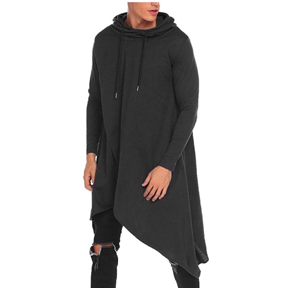 Fesfesfes Long Sleeve Shirt Men Hooded Solid Irregular Long Sleeve Outwear Sweatshirts Blouse Sale on Clearance