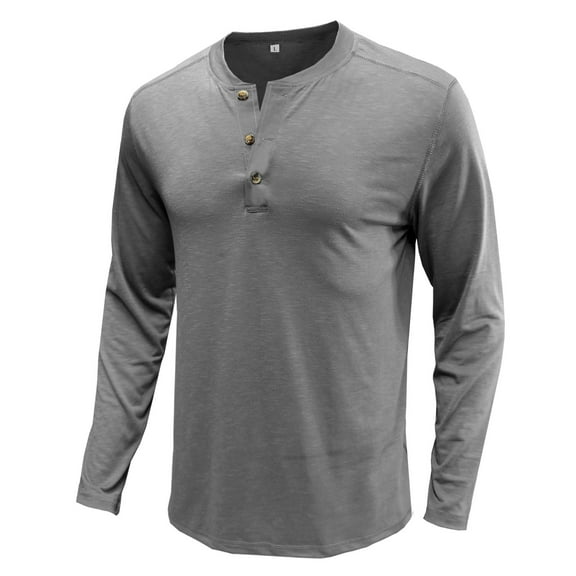 Fesfesfes Long Sleeve Shirt Men Long-Sleeve Beefy Muscle Basic Solid Pure Color Blouse Tee Shirt Top