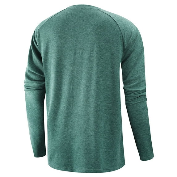 Fesfesfes Long Sleeve Shirt Men Round Neck Long Raglan Sleeves Daily Slim Fit Buttons Pullover Shirts Tops Blouse On Sale