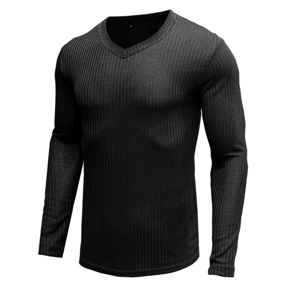 Fesfesfes Long Sleeve Shirt Men Solid Casual Pullover Long Sleeve V-neck Close To The Body Not Hooded Shirt Blouse Clearance