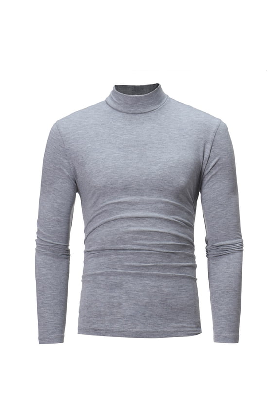 Long Sleeve Shirt Mens Fall Winter Pure Color Turtleneck Long Sleeve T-shirt Top Blouse