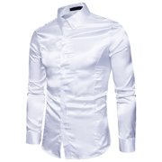 Fesfesfes Long Sleeve Shirt Mens High Quality Casual Glossy Long-Sleeved Lapel Shirt Under $10