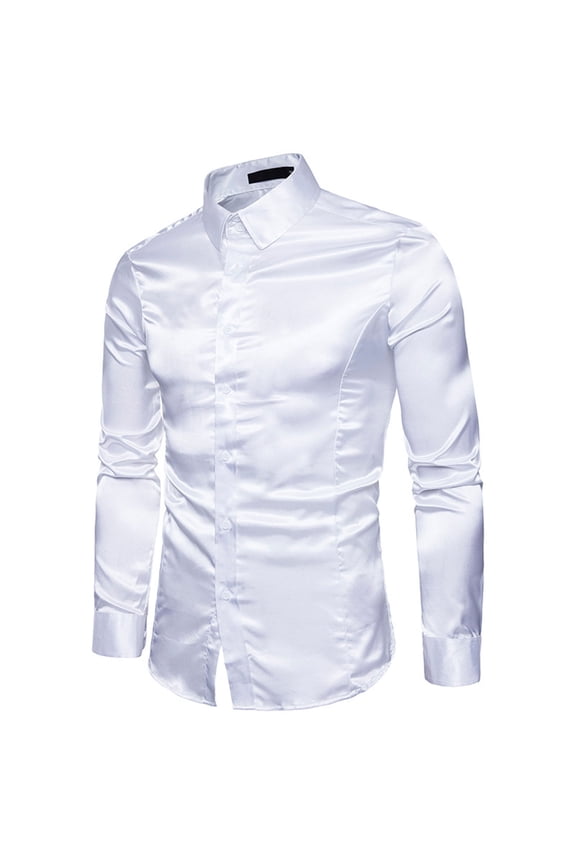 Long Sleeve Shirt Mens High Quality Casual Glossy Long-Sleeved Lapel Shirt Under $10