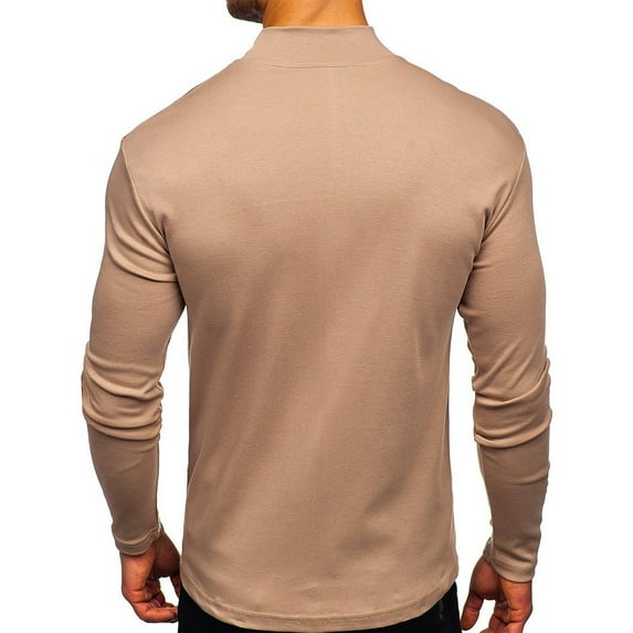Fesfesfes Long Sleeve Shirt Mens High-neck Bottoming Shirt Long-sleeved Solid Color Thickened T-shirt Under $10