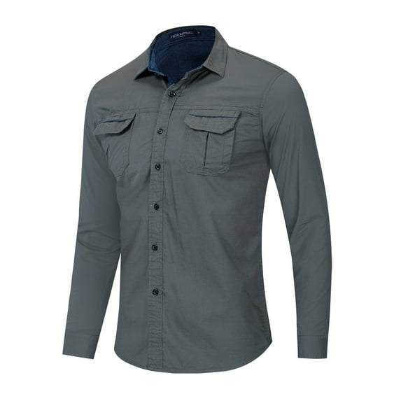 Fesfesfes Long Sleeve Shirt Mens Long-sleeved Cotton Denim Shirt Nostalgic Military Shirt