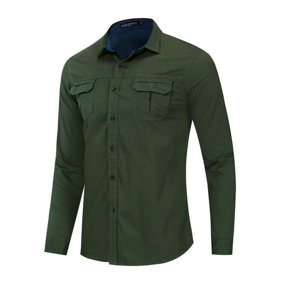 Fesfesfes Long Sleeve Shirt Mens Long-sleeved Cotton Denim Shirt Nostalgic Military Shirt