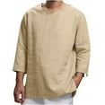 thumbnail image 1 of Fesfesfes Long Sleeve Shirt Mens Long-sleeved V-neck Cotton And Linen Loose Shirt Pure Color Multi-size Under $10, 1 of 8