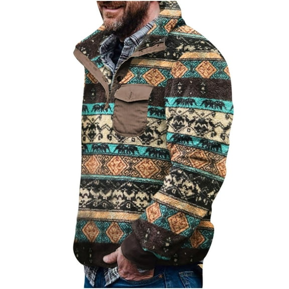 Fesfesfes Long Sleeve Shirt Mens Outdoor Winter Warm Outdoor Ethnic Style Sweater Hooded Top
