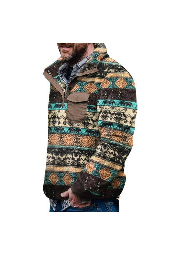 Long Sleeve Shirt Mens Outdoor Winter Warm Outdoor Ethnic Style Sweater Hooded Top
