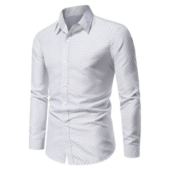 Fesfesfes Long Sleeve Shirt Mens Printed No Iron Loose Button Lapel Long Sleeved Shirt