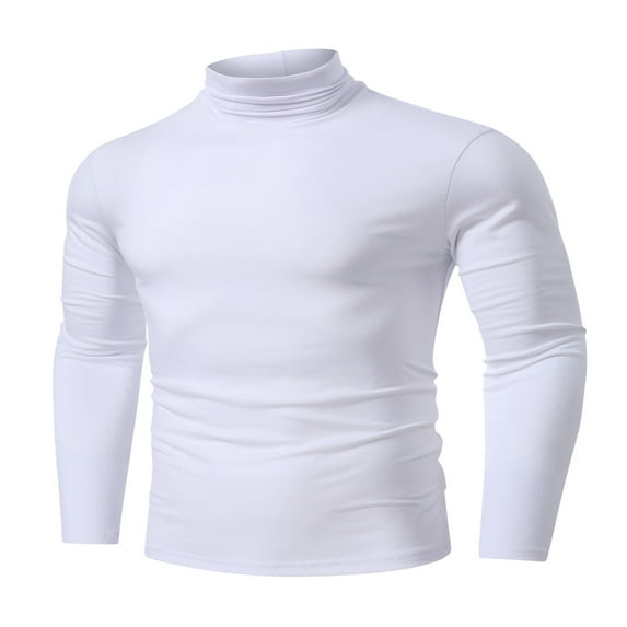 Fesfesfes Long Sleeve Shirt Mens casual solid color high collar long sleeve slim fit T-shirt