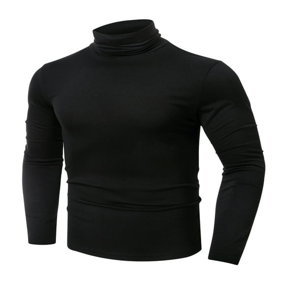 Fesfesfes Long Sleeve Shirt Mens casual solid color high collar long sleeve slim fit T-shirt
