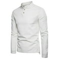 thumbnail image 1 of Fesfesfes Long Sleeve Shirt Mens casual solid color linen stand collar long sleeve slim fit T-shirt, 1 of 4