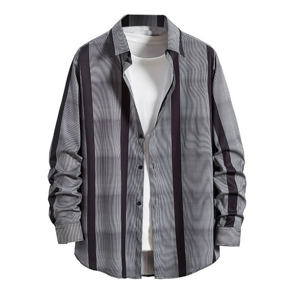 Fesfesfes Long Sleeve Shirt for Men Casual Plaid Long Sleeve Loose Pocket Button Lapel Collar Shirt Jacket