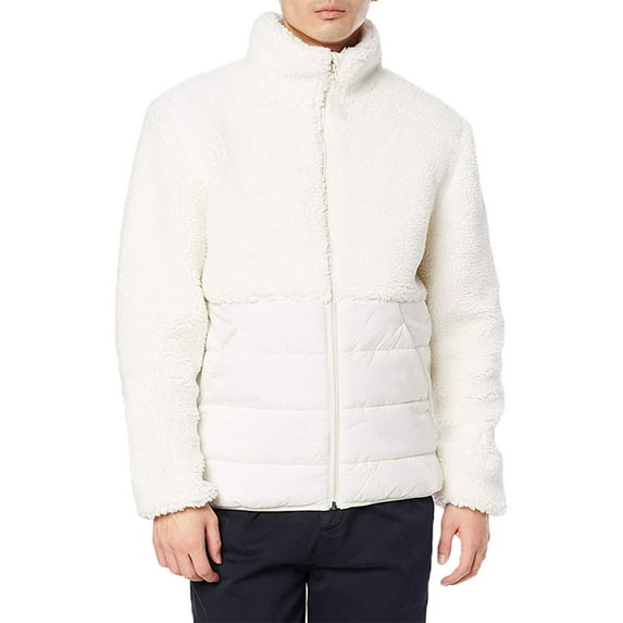 Fesfesfes Long Sleeve Shirt for Men Casual Solid Color Zipper Pocket Fleece Jacket Basic Outwear Coat