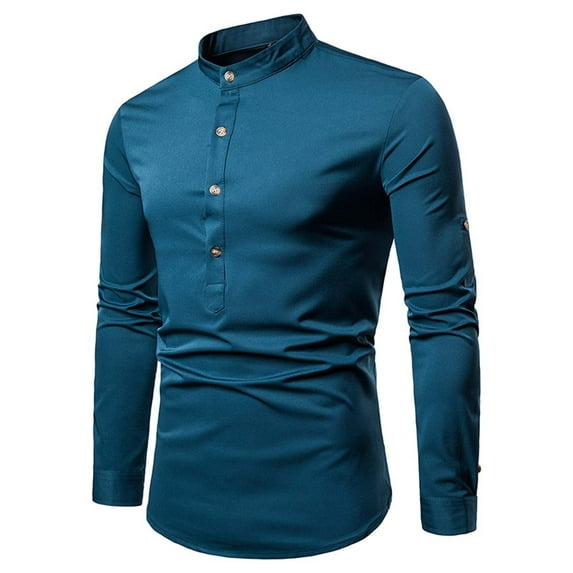 Fesfesfes Long Sleeve Shirt for Men Casual Solid Stand-up Collar Variable Sleeve Pullover Length Long Sleeve Shirt Blouse Sale on Clearance