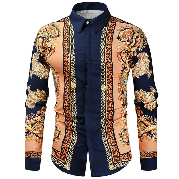 Fesfesfes Long Sleeve Shirt for Men Fall Casual Bronzing Printed Shirt Long Sleeve Top Shirt On Sale