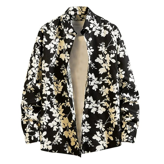 Fesfesfes Long Sleeve Shirt for Men Printed Pattern Casual Lapel Long Sleeve Shirt Blouse On Sale