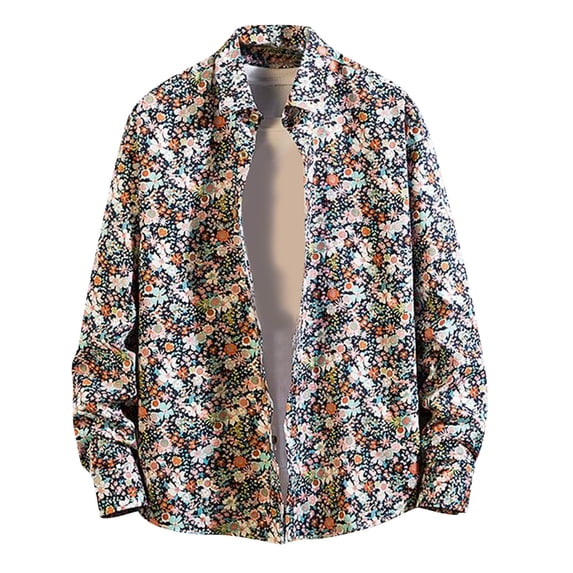 Fesfesfes Long Sleeve Shirt for Men Printed Pattern Casual Lapel Long Sleeve Shirt Blouse