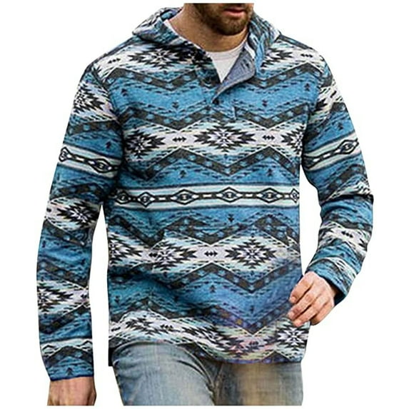 Fesfesfes Long Sleeve Shirt for Men Printed Pullover Graphic Geometric Print Lightweight Pocket Hoodie Tops Sweatshirts