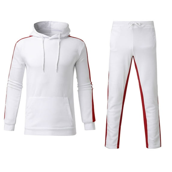 Fesfesfes Long Sleeve Shirt for Men Spring Winter Patchwork Sweatshirt Top Pants Sets Sports Suit Tracksuit Sale on Clearance