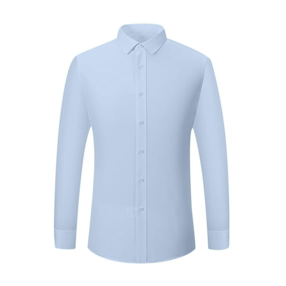 Fesfesfes Long Sleeve Shirt for Men Turndown Solid Business Twill Detail Slim Fit Buttons Long Sleeve Shirt