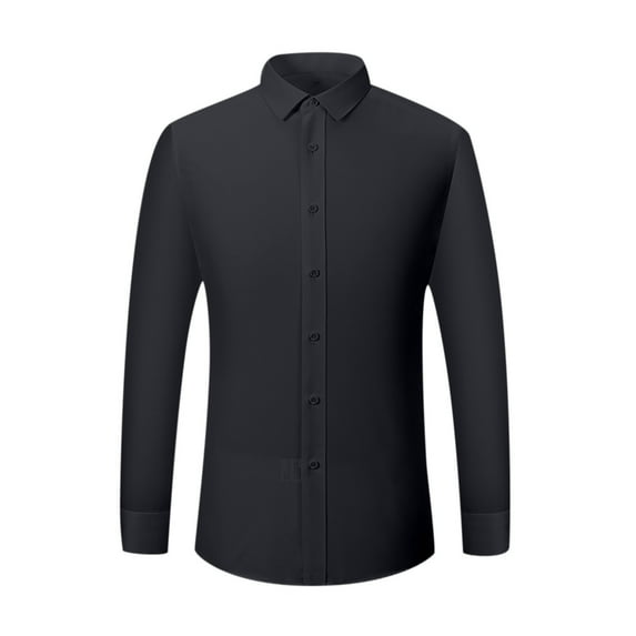 Fesfesfes Long Sleeve Shirt for Men Turndown Solid Business Twill Detail Slim Fit Buttons Long Sleeve Shirt