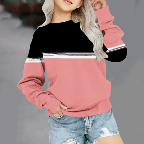 Fesfesfes Long Sleeve Shirts For 10-12 Girls Crewneck Oversized Sweatshirt Children Fashion Long Sleeve Pullover Tops 1-12 Years