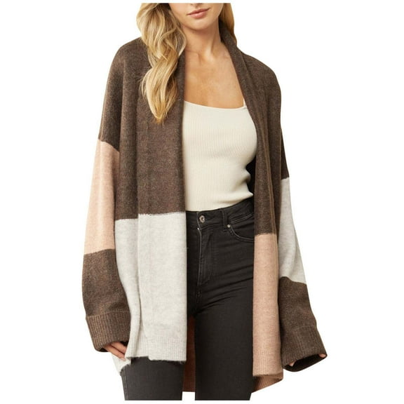 Fesfesfes Loose Cardigan Ladies Colorblock Sweater Knit Long Sleeve Lapel Hoodless Casual Cardigan Jacket Sale Items
