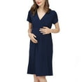 thumbnail image 1 of Fesfesfes Loose Fits Maternity Dress Short Sleeve Breastfeeding Neck Solid Color Summer Pregnancy Dress for Women Comfortable Large Size(Dark Blue,XL), 1 of 6