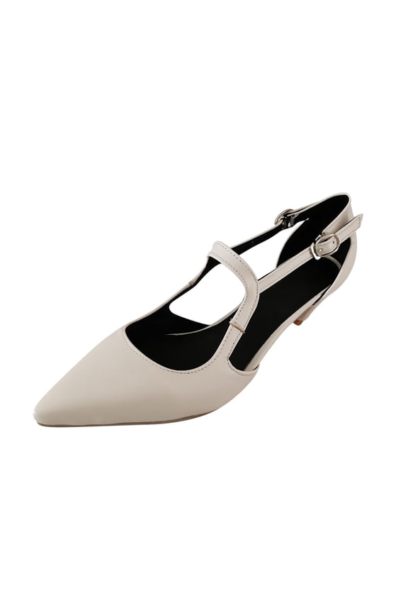 Low Heel Sandals For Women Shoes Casual Buckle Tapered Mid Heel Pointed Toe Solid Color Fashion Sandals 7(39)