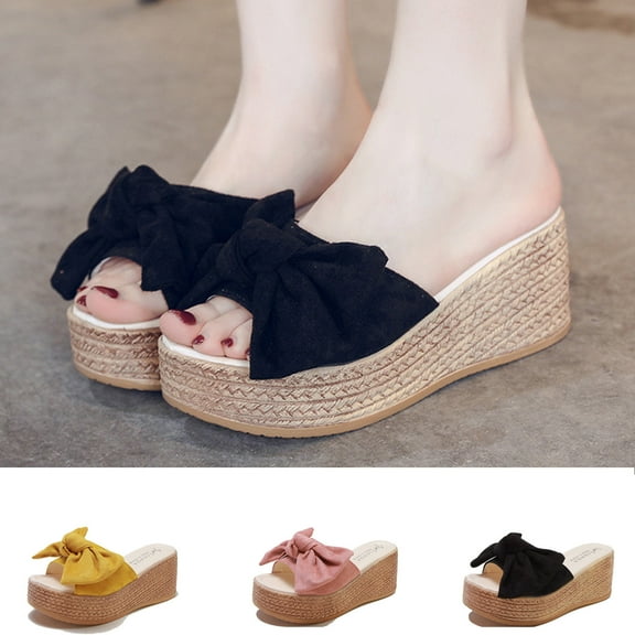 Fesfesfes Low Wedge Sandals For Women's Summer Sandals Platform Shoes Wedged Bow Heels 7(39)
