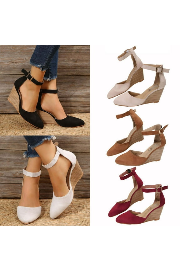 Low Wedge Sandals For Womens Fashion Pointed Toe Sandals Metal Buckle 7.5CM Wedges Shoes Dress Sandals 7.5(40)