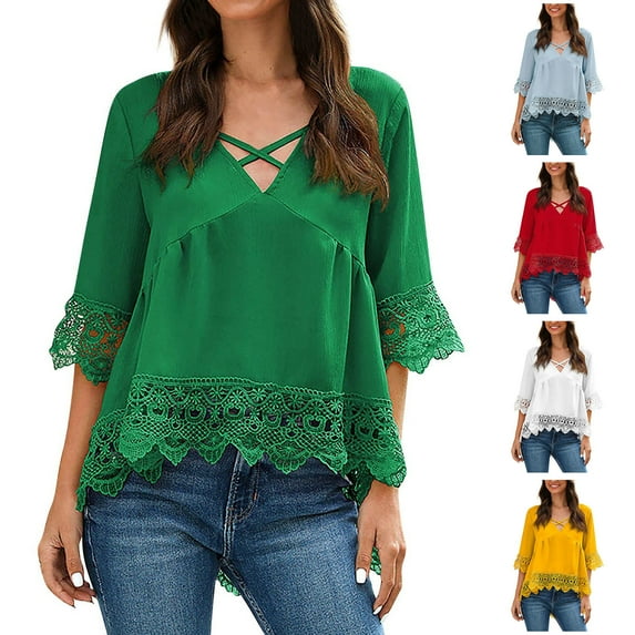 Fesfesfes Mama Tshirt Women's Short Sleeves Casual Tops V- Neck Solid Color Blouse T-shirt Womens Fashion 2024 L(US:8)