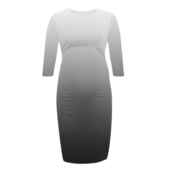 Fesfesfes Maternity Everyday Dress Long Sleeve Round Neck Solid Color Comfortable Pregnancy Dress for Women Office or Casual Wear(Gray,M)