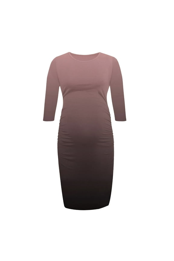 Maternity Everyday Dress Long Sleeve Round Neck Solid Color Comfortable Pregnancy Dress for Women Office or Casual Wear(Rose Gold,XL)