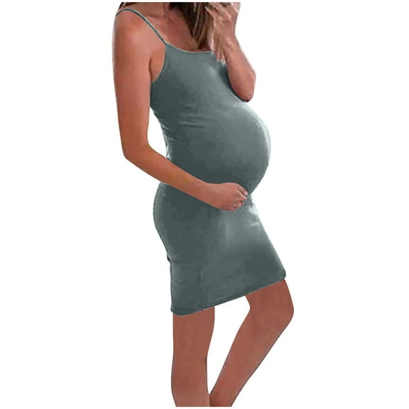 Fesfesfes Maternity Suspender Dress Mid Calf Length Multifunctional Sleepwear Thin Breastfeeding Friendly Pregnancy Dress for Women(Army Green,S)