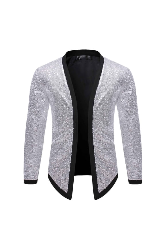 Men Cardigan Casual Solid Long Sleeve Shirt Sequin Tops Dance Dress Cardigan Jacket On Sale
