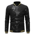 thumbnail image 1 of Fesfesfes Men Casual Blouse Solid Standing Collar Long Sleeve Shirt Sequin Dance Shirt Zipper Jacket, 1 of 5