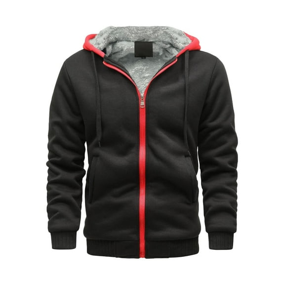 Fesfesfes Men Fleece Jacket Casual Hoodie Tops Loose Casual Fleece Thickened Hooded Sweater Jacket On Sale