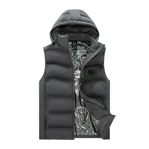 Fesfesfes Men Heating Vest Casual Solid Intelligent Dual Control Hooded Fever Clothing Zipper Heating Vest