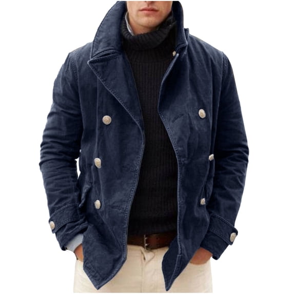 Fesfesfes Men Jacket Casual Solid Turndown Loose Not Hooded Cardigan Multi-button Coat Sale Items