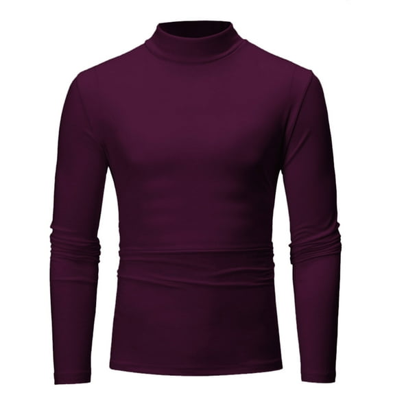 Fesfesfes Men Solid Mock Neck Long Sleeve Shirt Casual Slim Fit Pullover Base-Layer Shirt Bottoming Shirt