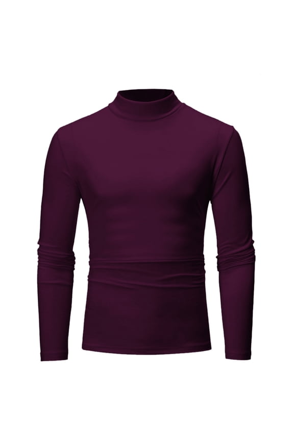 Men Solid Mock Neck Long Sleeve Shirt Casual Slim Fit Pullover Base-Layer Shirt Bottoming Shirt