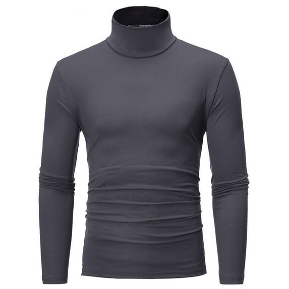 Fesfesfes Men Solid Turtleneck Shirt Casual Slim Fit Pullover T-shirt Bottoming Shirt