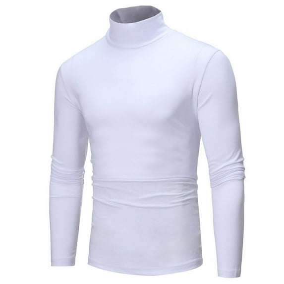 Fesfesfes Men Solid Turtleneck Shirt Casual Slim Fit Pullover T-shirt Bottoming Shirt