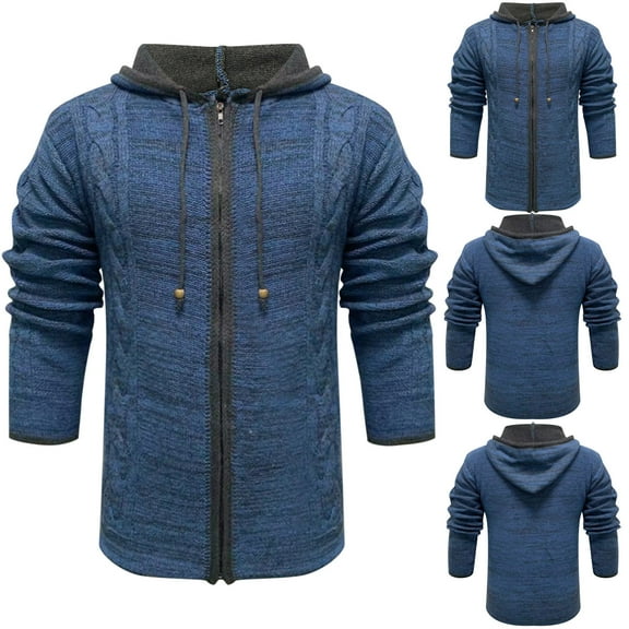 Fesfesfes Men Sweatshirt Casual Solid Color Knit Zipper Cardigan Sweater Hooded Long Sleeve Shirt Slim Coat Under $10