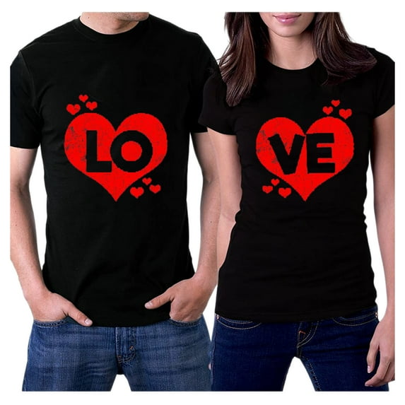 Fesfesfes Men Tops Couples Lover Valentine's Day Short Sleeve T-Shirt Love Letter Print Tops Sale Items