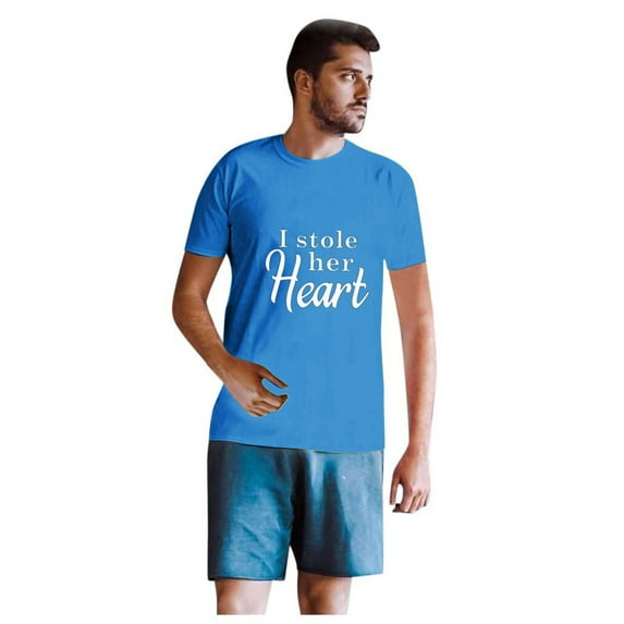 Fesfesfes Men Tshirt Couples Lover Matching Tops Valentine's Day Short Sleeve Love Letter Print T Shirts Tops Under $10