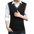 thumbnail image 1 of Fesfesfes Men Vest Casual Knitted V-Neck Vest Pullover Sleeveless Sweater Tops Solid Color Blouse, 1 of 5